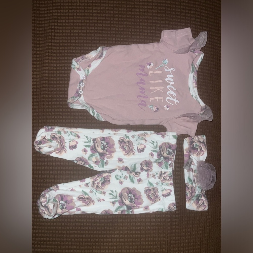 “Sweet Like Mama” Dusty Lavender Floral BABY Set - 3-6M